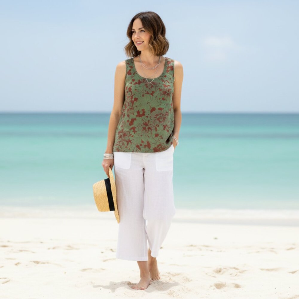 *Cutloose Green Floral Linen Blouse
